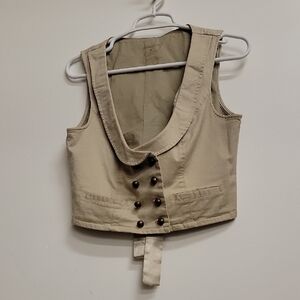 Y2K Xhilaration Tan Buttoned Women's Vest Princess Seams Victorian Steampunk